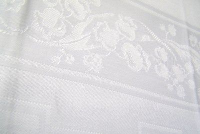 LOVELY FIGURED SILKY DAMASK TABLECLOTH, GLEAMING WHITE, WITH, A 