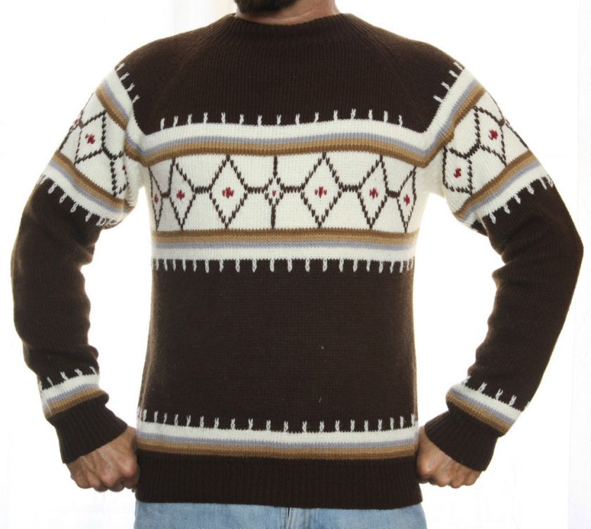 VINTAGE COOL NORDIC ARGYLE SKI SWEATER MENS MEDIUM  