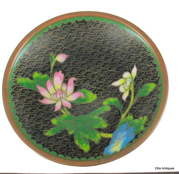 ANTIQUE CLOISONNE Chrysanthemums ZEN TRAY PIN SOAP DISH  