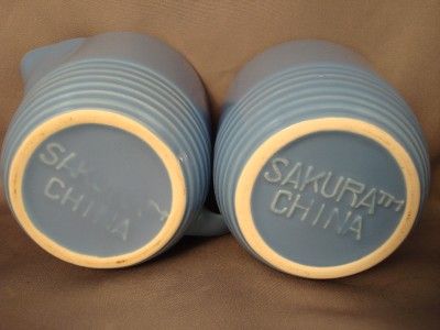 Sakura China Cornflower Blue Sugar Bowl + Lid & Creamer Cream Pitcher 
