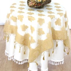   CLOTH OVERLAY COUNTRY TABLECLOTHS PRINT 44 TASSELED LEAFS  