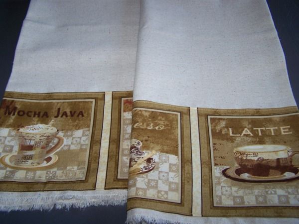 Latte Mocha Espresso Linen Kitchen Tea Towels Set of 2  