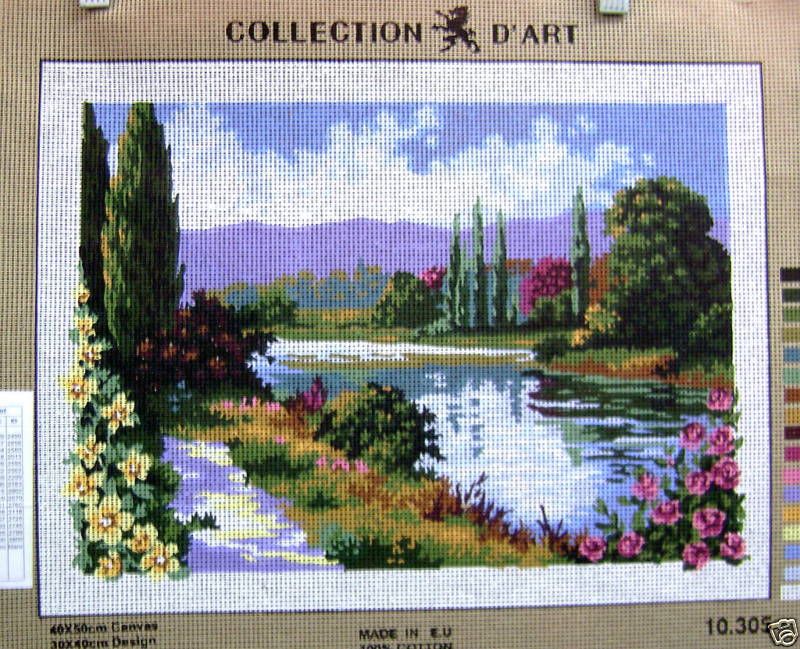 SUMMER LANDSCAPE TREES Needlepoint Tapestry Canvas  