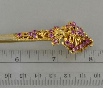   1870s Ruby Silver Gilt Turban Pin Brooch Anglo Indian Raj Era  