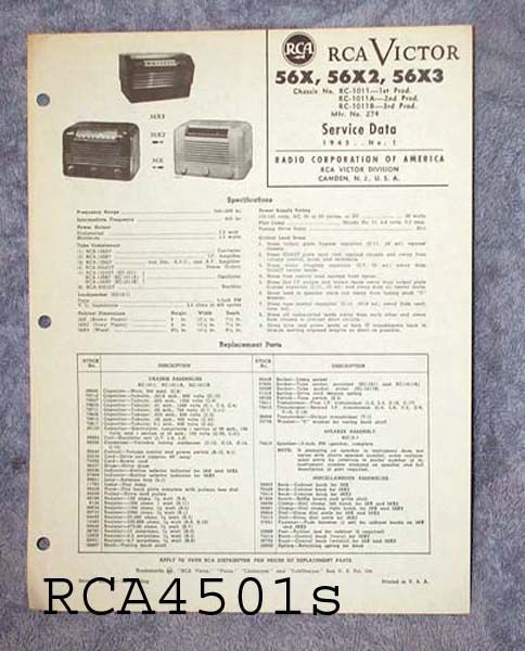 RCA Service Data 1945, Radio,Phonograph,Rec Ch. CHOICE  