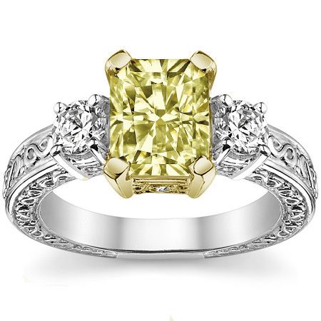 8x6 Yellow Radiant & Round Moissanite Engagement Ring  